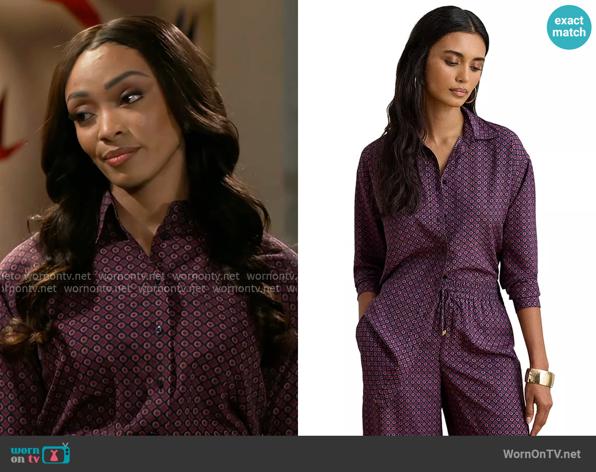 LAUREN Ralph Lauren Relaxed Fit Foulard Print Crepe Shirt worn by Madison Montgomery (Kenjah) on Beyond the Gates