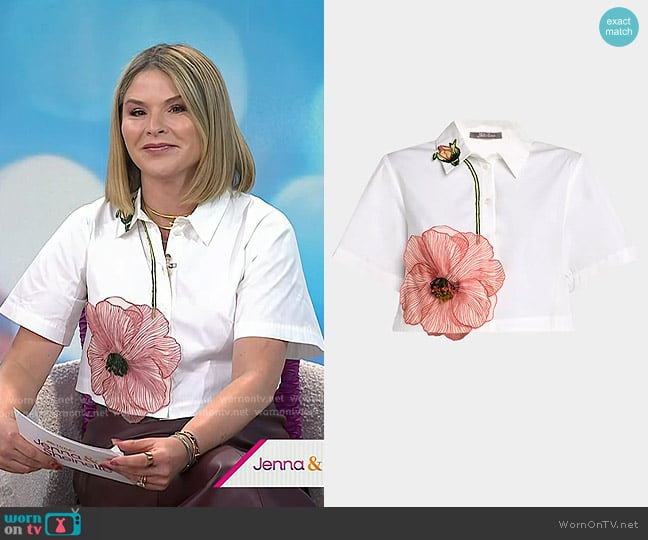 Lela Rose Peony Embroidered Crop Button-Down Shirt worn by Jenna Bush Hager on Today