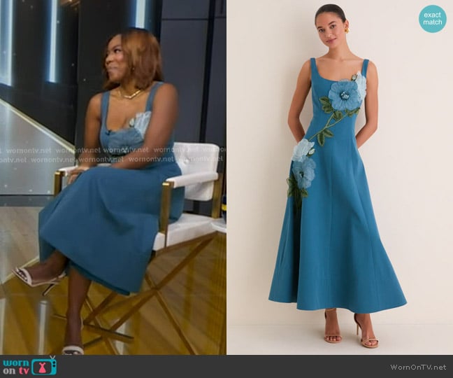 Tiffany Reid’s blue floral applique dress on GMA