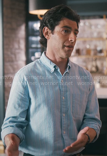 Lev’s blue striped shirt on Running Point