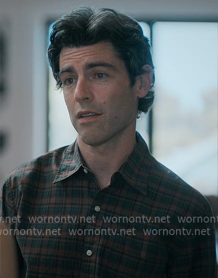Lev's brown plaid shirt on Running Point