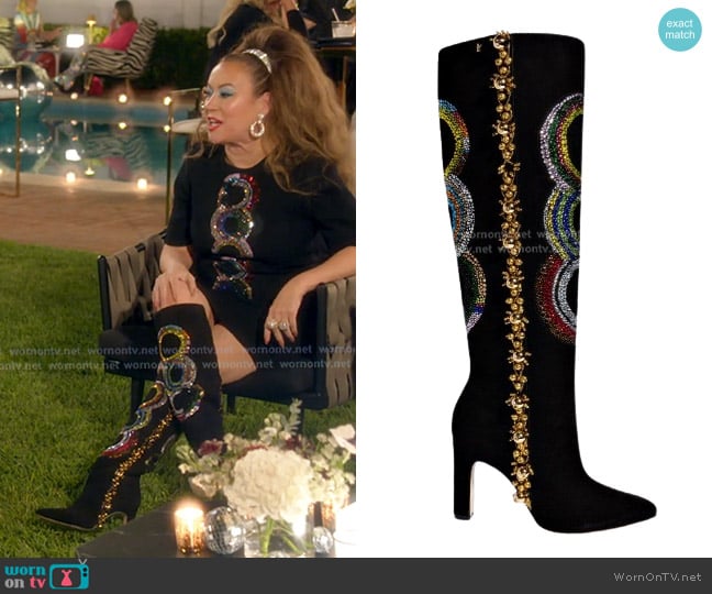 Libertine Sonia Crystal Boots worn by Jennifer Tilly on The Real Housewives of Beverly Hills