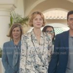 Lindsay’s white floral print blazer and pant suit on Beef