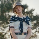 Lindsay’s white stripe trim polo on Beef