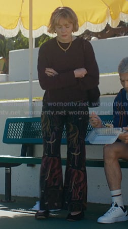 Lindsay's black elephant print pants on Beef