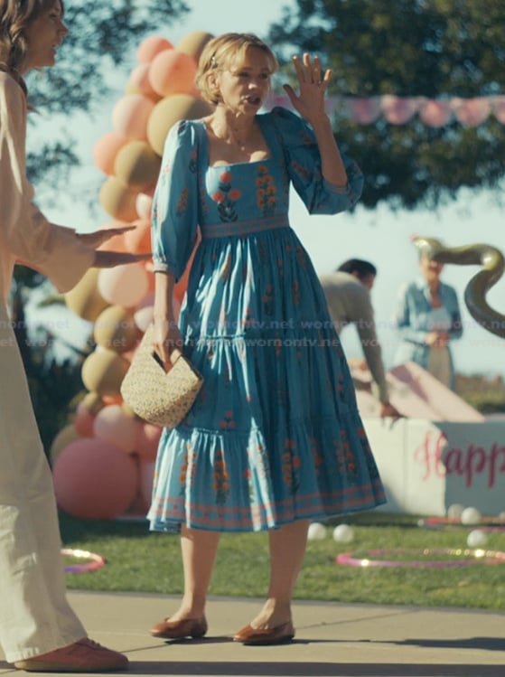 Lindsay's blue floral embroidered dress on Beef