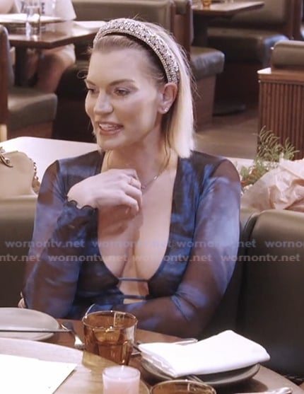 Lindsay's blue printed mesh dress on Summer House