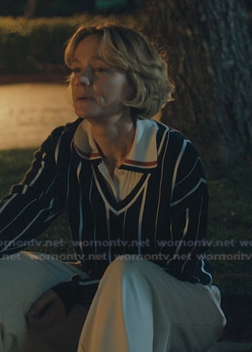 Lindsay's blue striped sweater on Beef