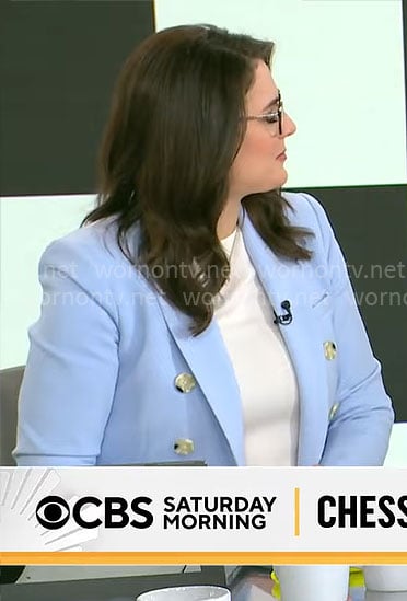 Lindsey Reiser’s light blue blazer on CBS Mornings