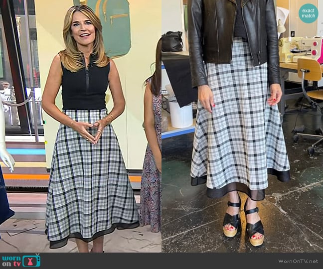 Liza Byrne A-line Plaid Skirt with Silk Organza Underlay worn by Savannah Guthrie on Today