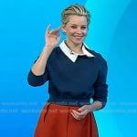 Elizabeth Banks’s navy collared top and red skirt on Today
