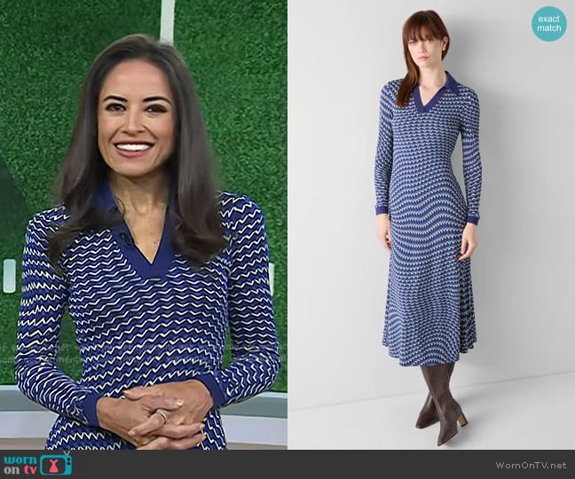 LK Bennett Brigitte Navy Jersey Swirl Print Dress worn by Kaylee Hartung on Today