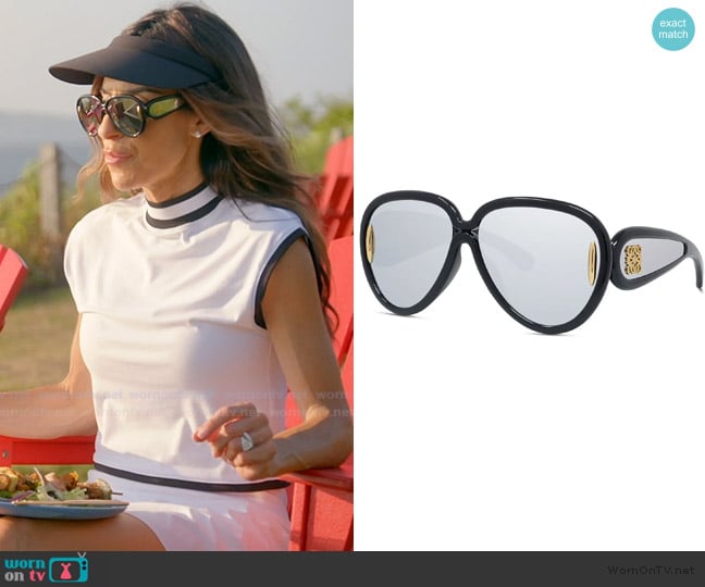 Loewe Anagram 65mm Oversized Pilot Mask Sunglasses worn by Rulla Nehme Pontarelli on The Real Housewives of Rhode Island