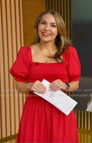 Lori’s red smocked midi dress on Good Morning America