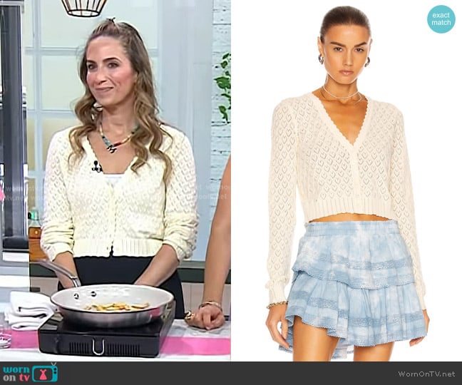 LoveShackFancy Janie Cropped Cardigan in Cream worn by Melissa Ben-Ishay on Today