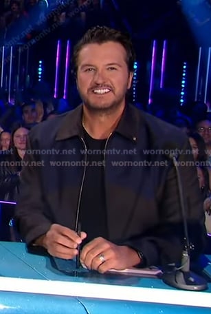 Luke Bryan’s brown colorblock jacket on American Idol