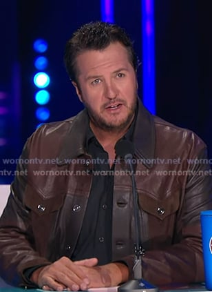 Luke Bryan’s brown colorblock leather jacket on American Idol