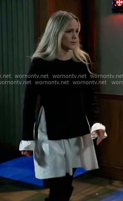 Lulu’s black and white layered sweater and dress on General Hospital