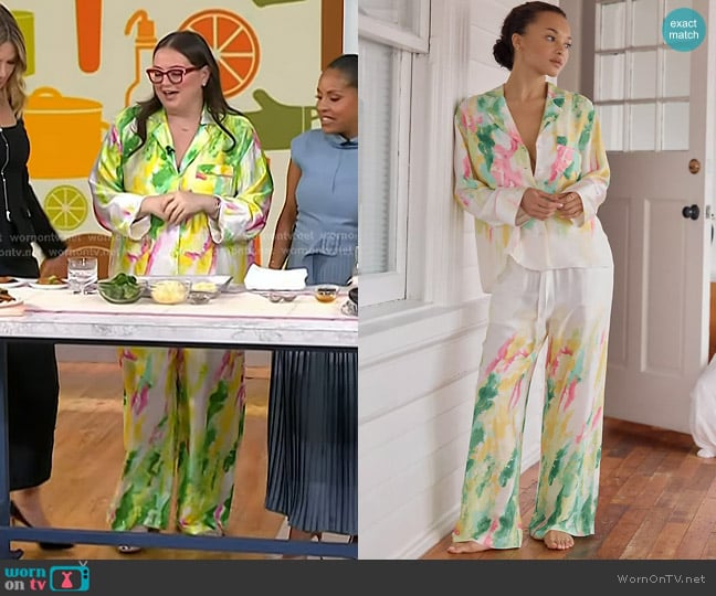 LyreBird Silky Oversized Pajama Shirt worn by Krissy Downey on Today