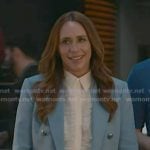 Maddie’s white ruffle front top and blue blazer on 9-1-1