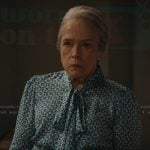 Madeline’s blue floral print tie neck top on Matlock