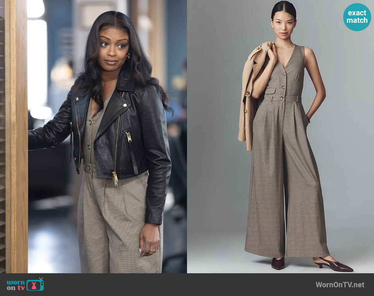 Maeve at Anthropologie The Avery Wide-Leg Pleated Jumpsuit worn by Daphne (Javicia Leslie) on High Potential