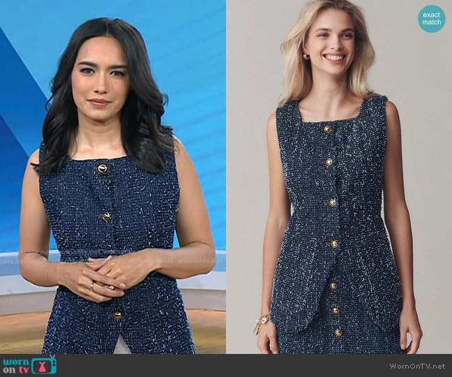 Maeve Needle-Punched Denim Vest in Blue worn by Emilie Ikeda on Today