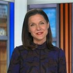 Maggie’s blue printed mock neck dress on Good Morning America