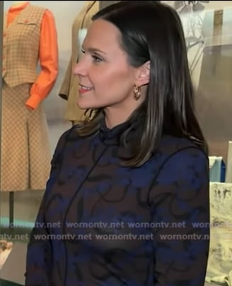 Maggie’s blue printed mock neck dress on Good Morning America