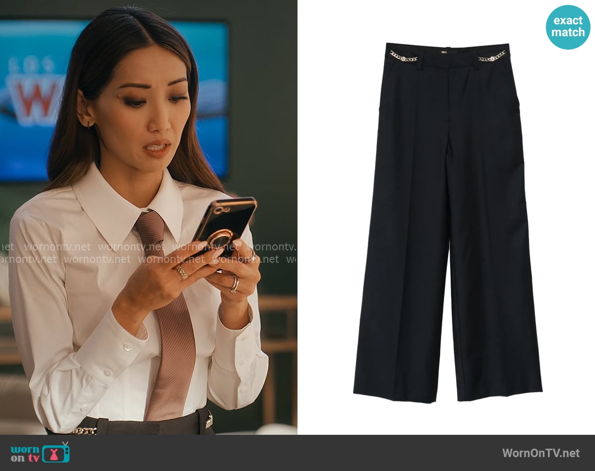 Maje Chain Embellished Suit Trousers worn by Ali Lee (Brenda Song) on Running Point