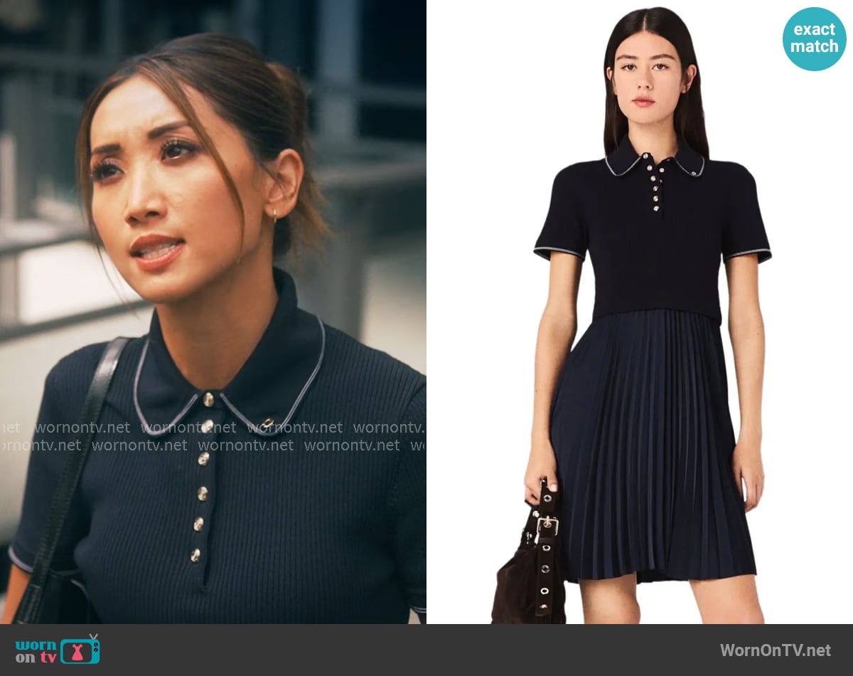 Maje Mini pleated polo collar dress worn by Ali Lee (Brenda Song) on Running Point