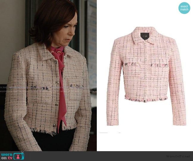 Maje Tweed frayed cropped jacket worn by Elsbeth Tascioni (Carrie Preston) on Elsbeth