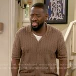 Malcolm's olive green printed button down shirt on The Neighborhood