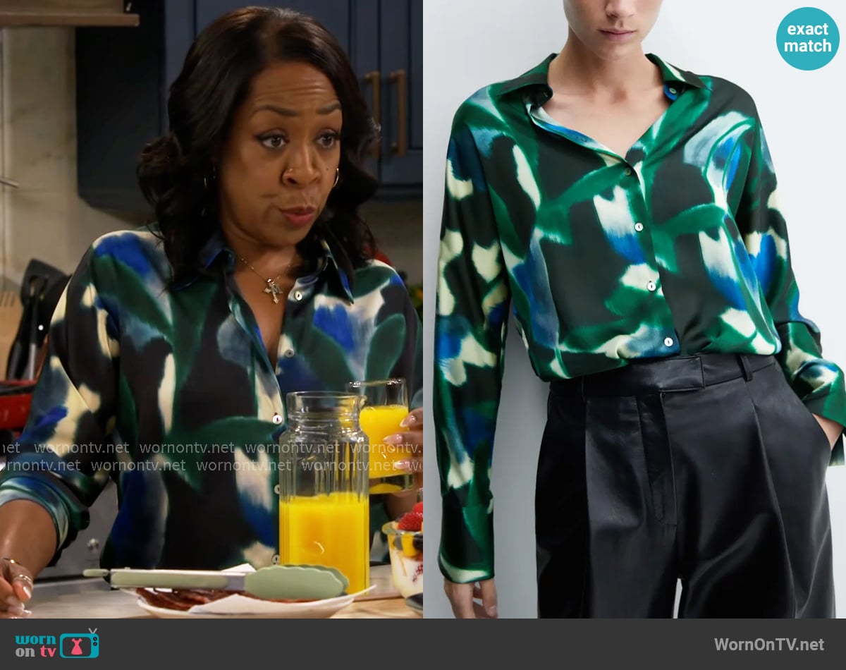 Mango Print Shirt worn by Tina Butler (Tichina Arnold) on The Neighborhood