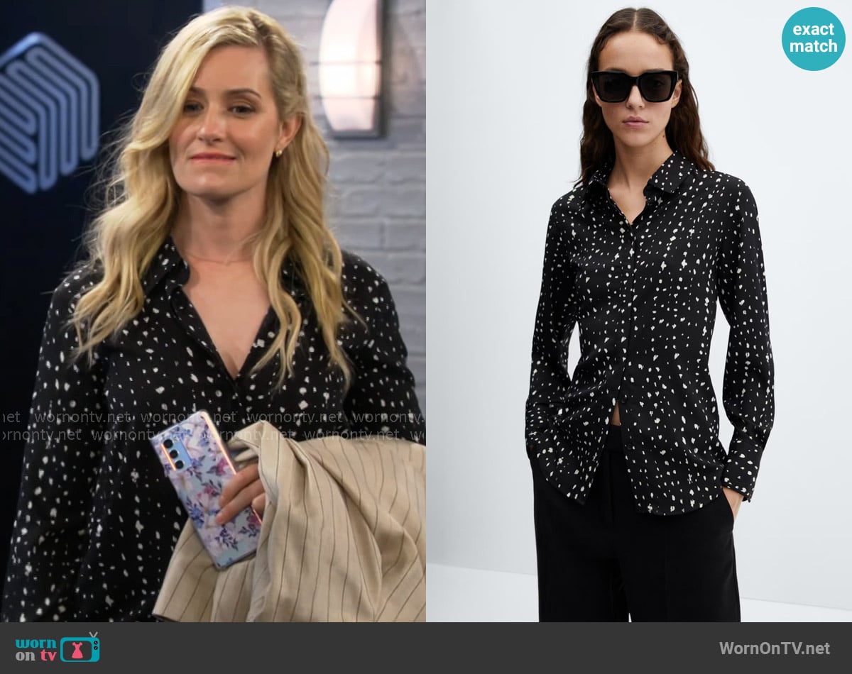 Mango Regular flowy shirt worn by Gemma (Beth Behrs) on The Neighborhood