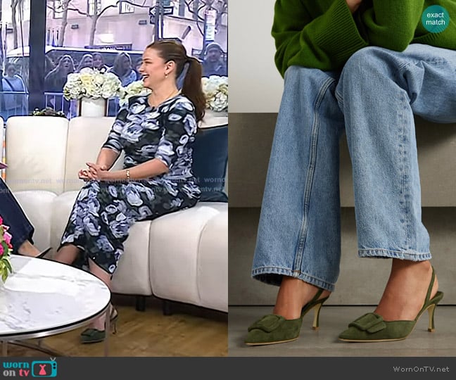 Lo Bosworth’s green suede slingback pumps on Today