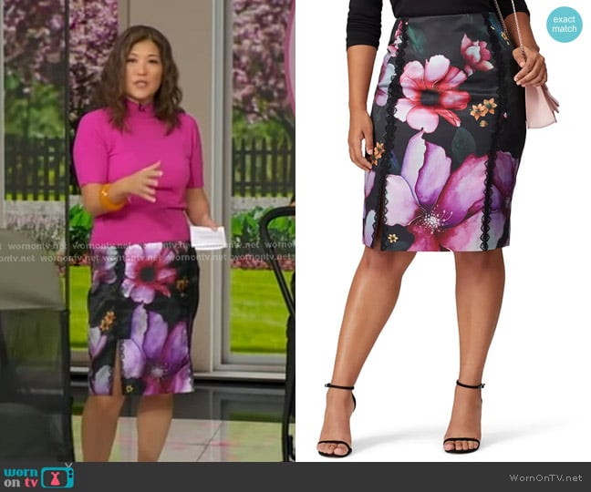 Marchesa Notte Mikado Pencil Skirt worn by Juju Chang on Good Morning America