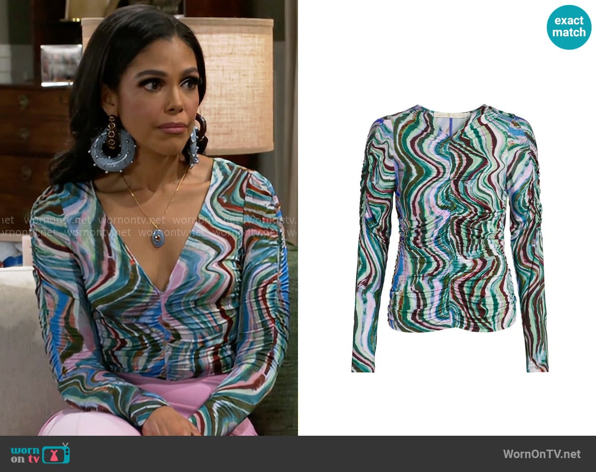 Marie Oliver Brodie Abstract Ruched Jersey Top worn by Dani Dupree (Karla Mosley) on Beyond the Gates