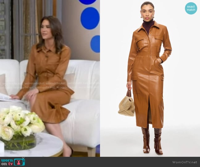 Marissa Webb Front Slit Leather Shirt Dress worn by Sophie Flay on Good Morning America