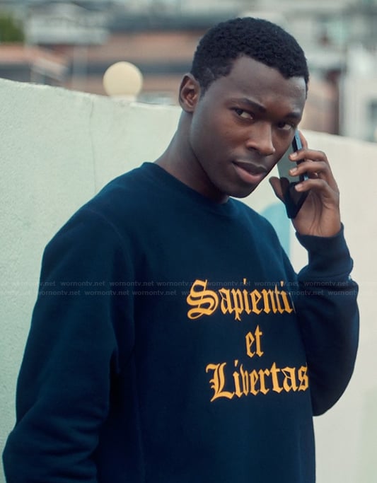 Marius's blue printed hoodie on XO Kitty