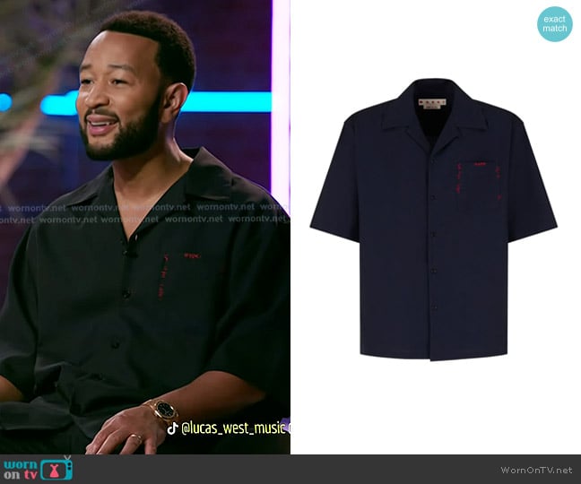 John Legend’s dark navy embroidered shirt on The Voice