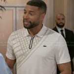 Martin's white and beige placement print polo on Beyond the Gates