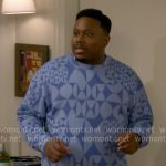 Marty’s blue geometric sweater on The Neighborhood