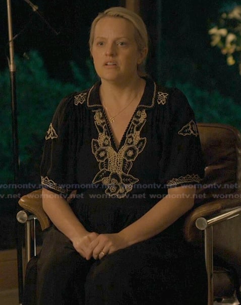 Mary's black floral lace dress on Imperfect Women