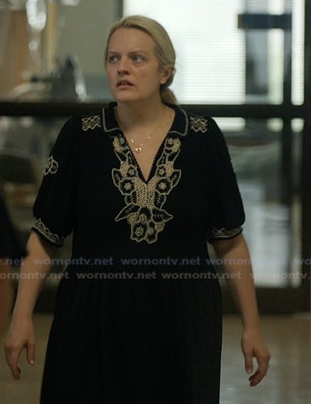 Mary's black floral lace dress on Imperfect Women