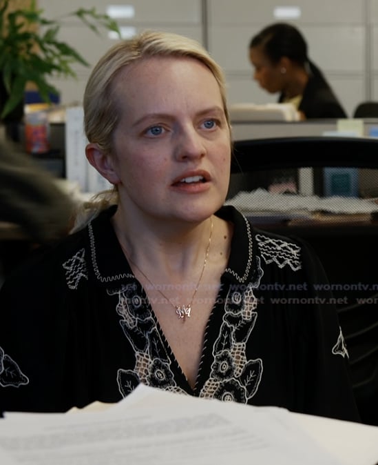 Mary's black floral lace dress on Imperfect Women