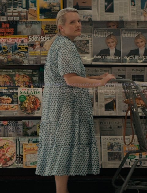 Mary's blue floral print midi dress on Imperfect Women