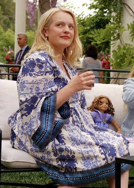 Mary’s blue floral print wrap dress on Imperfect Women