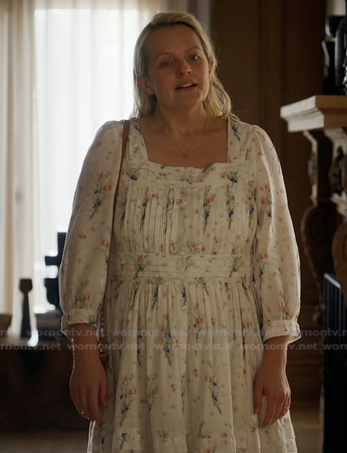 Mary’s white floral print dress on Imperfect Women