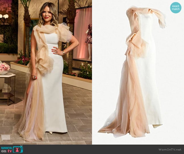 Maticevski  Starry Night Organza-Trimmed Crepe Gown in White Glow worn by Amanda Frances on The Real Housewives of Beverly Hills